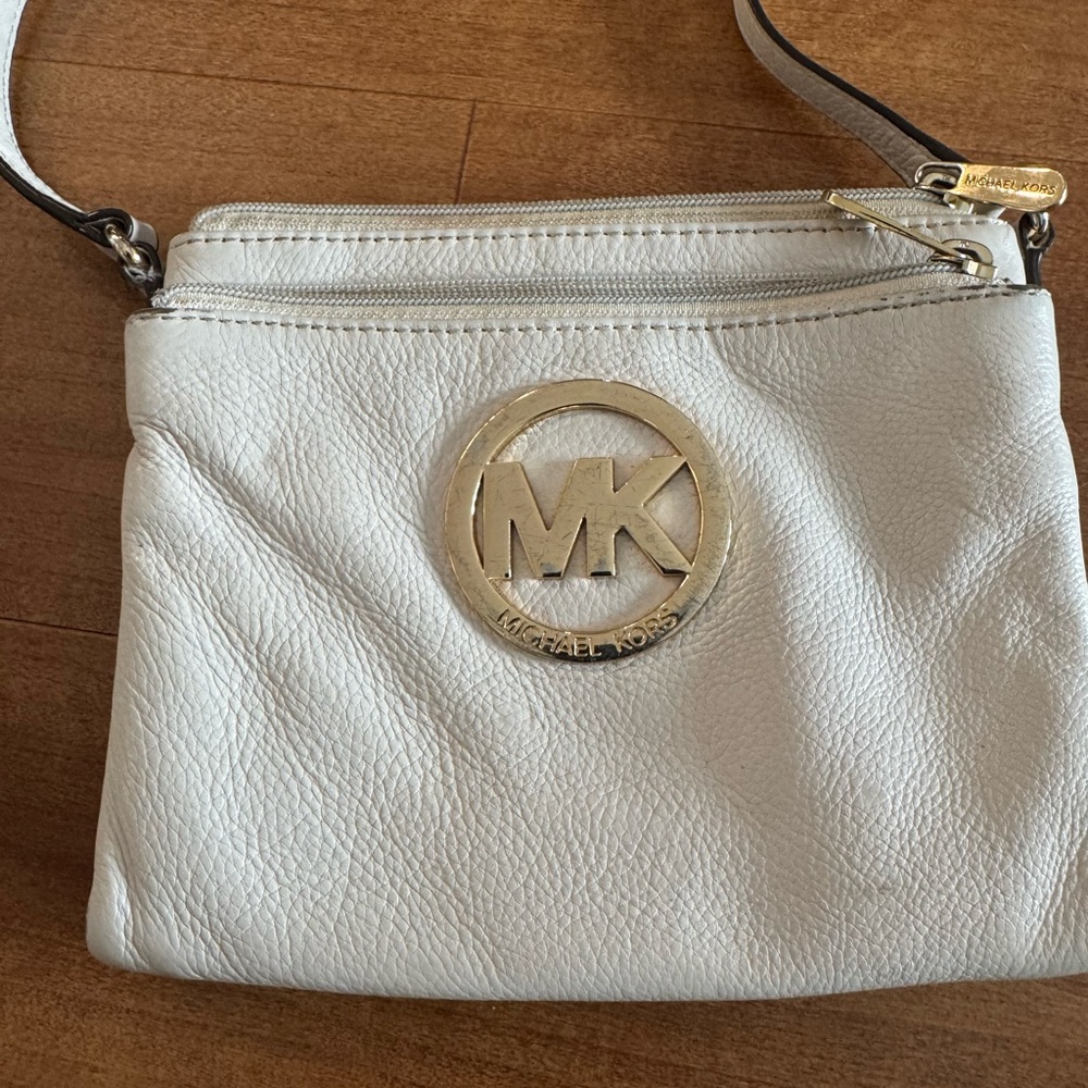 Michael Kors Cream Crossbody Bag with Gold Accents
